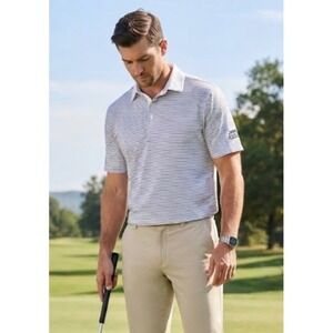 Marbas Italy Mens XL Golf Polo Shirt White Navy Blue Stripe Wolfdancer Golf Club